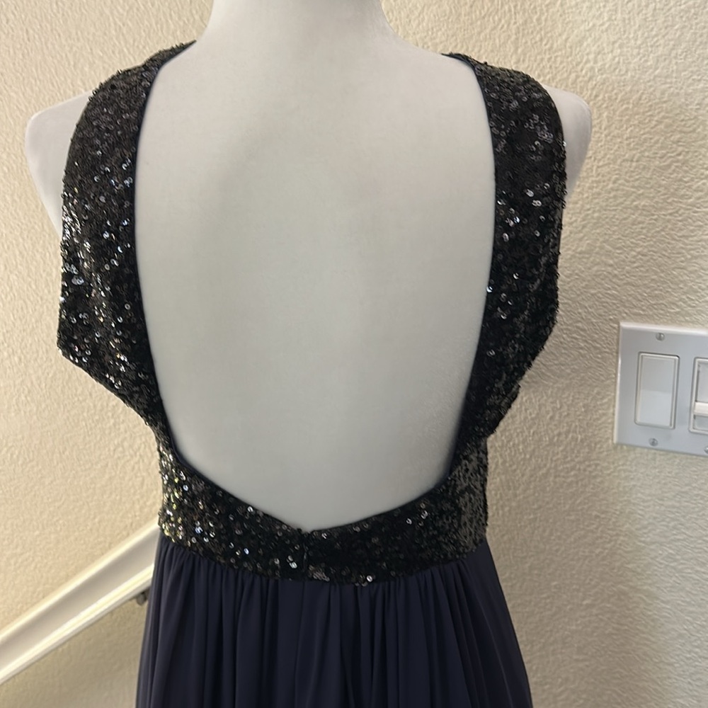 Kevin Klain HALTER PLEATED CROSS NECK NAVY GOWN DRESS sz 8 - Picture 4 of 13